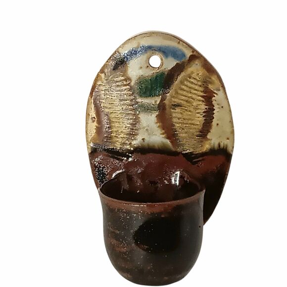 Pottery Wall Pocket Succulent Planter Boho Brown Tan Green Blue Small 3" x 5" - Picture 4 of 13